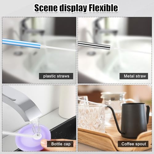 Image of 4pcs Silicone Straw Brushes, 6mm+8mm Long Straw Cleaner Reusable Hanging Bottle Straw Washing Tool Bendable Crevice Cleaning Brush Slim Pipe Brush for Glass Metal Straw (White)