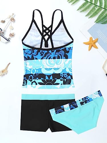 Image of ranrann Girls 3 PCS Floral Printed Tops with with Bottoms Shorts Set Swimwear Swimsuit Bathing Suit