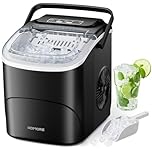 KOMORE Ice Maker with Handle, Portable Self-Cleaning Ice Machine, 2 Sizes of Bullet Ice Maker Machine, 9 Cubes Ready in 6 Mins, 12Kg/24H, Ice Scoop & Basket, Visual Window, Perfect for Home/Office/Bar