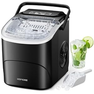 Ice Maker with Handle, Portable Self-Cleaning Ice Machine, 2 Sizes of Bullet Ice Maker Machine, 9 Cubes Ready in 6 Mins, 12Kg/24H, Ice Scoop & Basket, Visual Window, Perfect for Home/Office/Bar