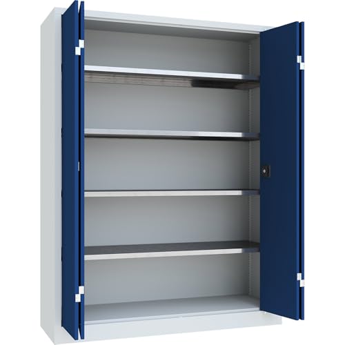 Certeo | Falttürenschrank | Höhe 1950 mm | Breite 1500 mm | Tiefe 500 mm | grau/blau