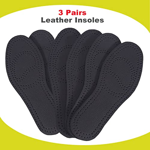 Bellcon Black Leather Insoles For Women Thin Nonslip Shoe Pads Leather Shoes Inserts Comfortable Cushion Pads With Activated Carbon Insoles For Odor Eater (3 Pairs/Womens Us 6-6.5) #TOP7