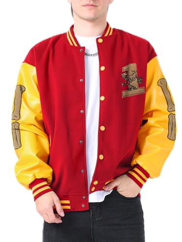 Varsity Jacket Lightweight Baseball Bomber Jacket Halloween Jacket with Skeleton motif on the back3