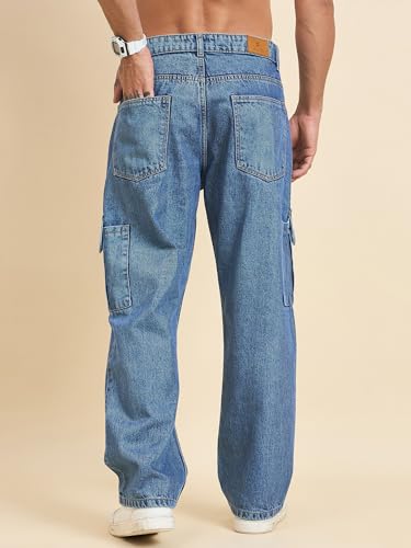 Image of STUDIO NEXX Men's Baggy fit Denim Cargo Pants |Non Stretchable| Wide Leg Jeans| Cargo Jeans|Baggy Cargos for Men