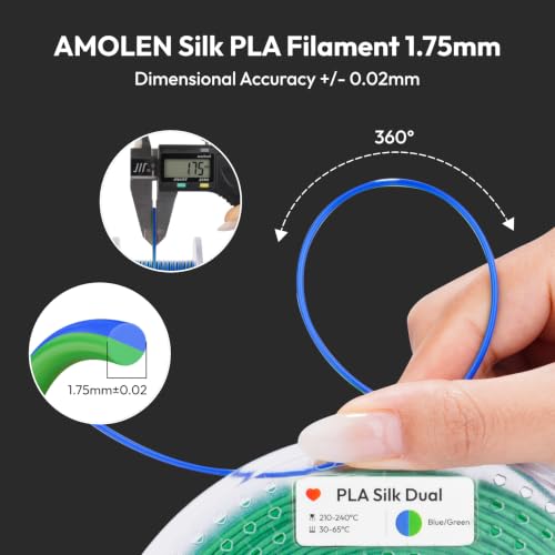 Image of AMOLEN 3D Printer Filament Silk Filament 1.75mm Dual Color Blue-Green 200g