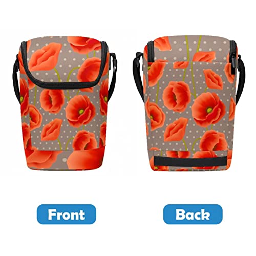 Lonchera con cremallera floral unisex bolsa porta alimentos con amapolas rojas 5