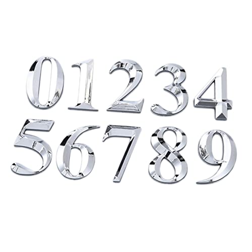 Hoement 10個 字サインボード シルバー メタリック仕上げ モダンな家屋番号プレート ドア番号表示用 室内用簡単設置ルームナンバー識別