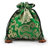 Bolsas de regalo de seda, Bolsa for joyas con cordón y brocado de seda, varios tamaños, multicolor, paquete 2(Green)