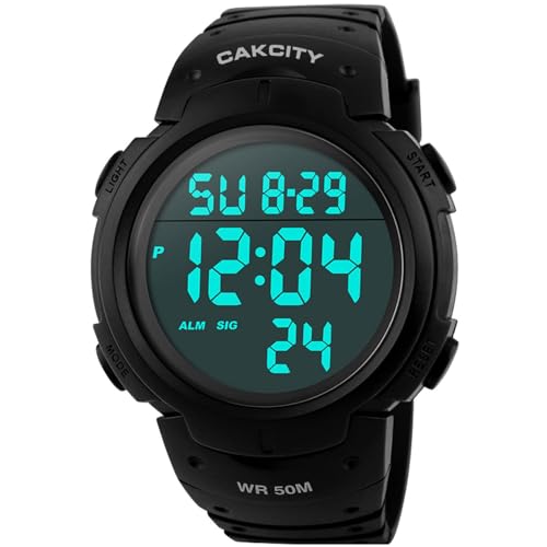 CakCity Mens Digital Sports Watch LED Screen Large Face Military Watches for Men Waterproof Casual Luminous Stopwatch Alarm Simple Army Watch