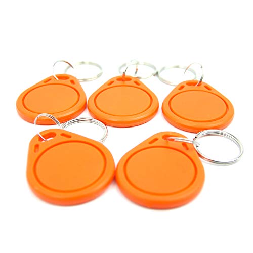 NFC Tag Anhänger, 40x32mm, NXP Chip, 180 Byte, Orange, Optimal für Geräte-/Profilsteuerung (WLAN, Bluetooth, Apps), Kompatibel Mit Allen Smartphones und Tablets, 5 Stück