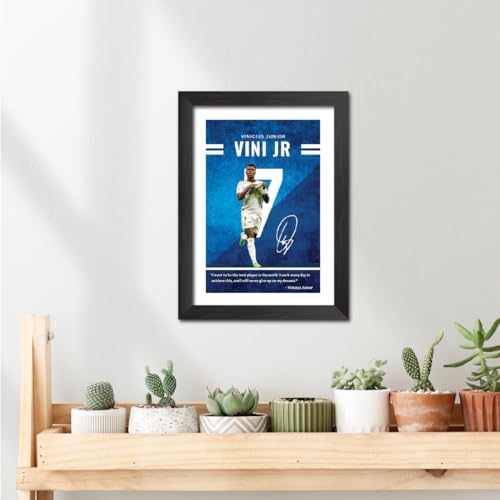 Image of TenorArts Vinicius Jr Quotes Poster Frame Real Madrid Laminated Photo Framed Painting with Matt Finish Black Textures (12 inches x 9inches)