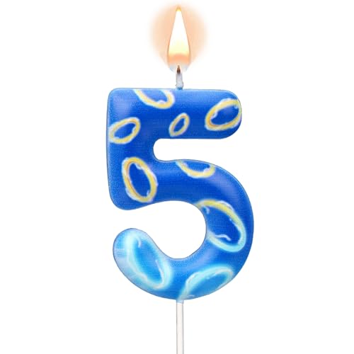 Vela con Número, Vela de Cumpleaños Azul Vela de Cumpleaños con Temática de Anime Velas de Dibujos Animados Adorno para Tarta para Decoración de Cumpleaños con Temática de Niños (Número 5)