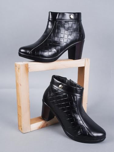 Image of The White Pole and Stylish Block Heel Trendy Casual Boot High Ankle Heel Boots with Zip Look for Womens and Girls