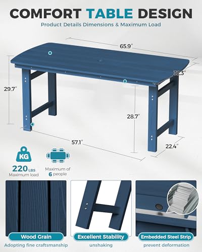 Image of Ciokea HDPE Outdoor Patio Dining Table, All-Weather Furniture, Navy Blue