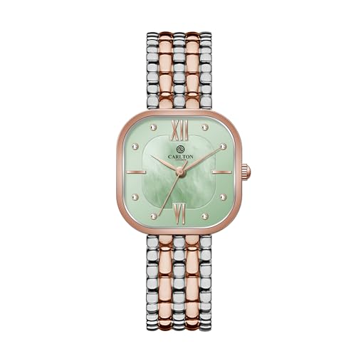 Carlton London Chelsea Women Analog Watch, Square Dial, Stainless Steel Strap, Quartz Movement, Mint Green Dial, Dual Tone Strap, Stylish Look, 30M Water Resistant | CLSSCLGRN