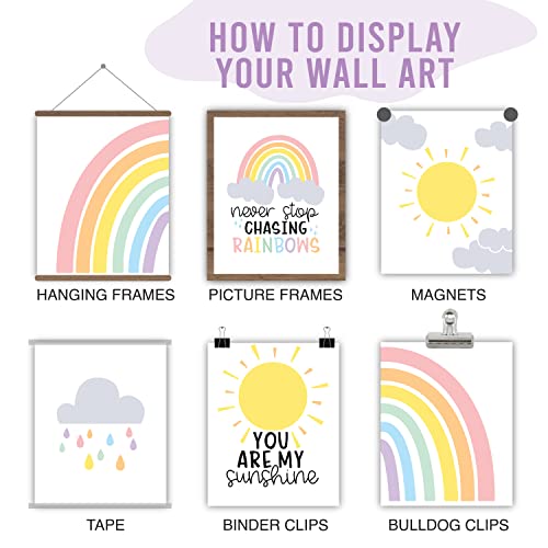 Image of Hadley Designs 6 Rainbow Girls Room Wall Art - Rainbow Girls Room Decor for Bedroom, Aesthetic Nursery or Teen Bedroom Art, Reversible Unframed Cute Colorful Posters for Kids' Space, Made in USA