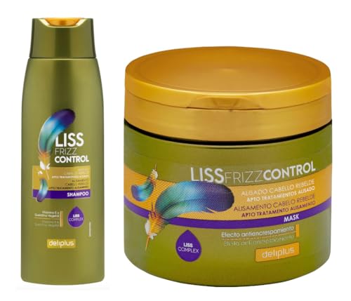 Embalagem de 2 - champô de 400 ml. + Máscara de 400 ml. Liss Frizz Control. Cabelo rebelde com vitamina E e queratina Deliplus - Pacote de 2