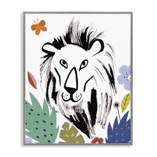 Lion Jungle Butterfly Safari Portrait, 24 x 30 Inch Framed Giclée Print