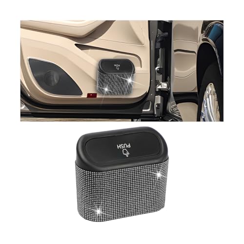 Image of AICEL Bling Car Trash Can with Lid, Crystal Rhinestones Leakproof Auto Garbage Hanging Container Bin, Multipurpose Diamond Dustbin Storage Organizer, Universal Vehicle Accessories (Black)