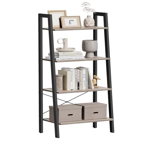 VASAGLE Ladder Shelf, 4-Tier Bookshelf, Storage Rack, Bookcase with Steel Frame, for Living Room, Home Office, Kitchen, Bedroom, Industrial Style, Hea