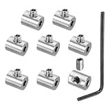 PATIKIL 4mm Hole Wire Rope Clips Set, 8 Set 304 Stainless Steel Single Holes Lock Cable Clamps Clip with M4 Hexagon Screws Spanner for Cable Fitting, Silver 8x10mm