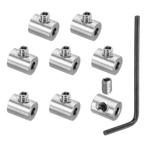 PATIKIL 4mm Hole Wire Rope Clips Set, 8 Set 304 Stainless Steel Single Holes Lock Cable Clamps Clip with M4 Hexagon Screws Spanner for Cable Fitting, Silver 8x10mm