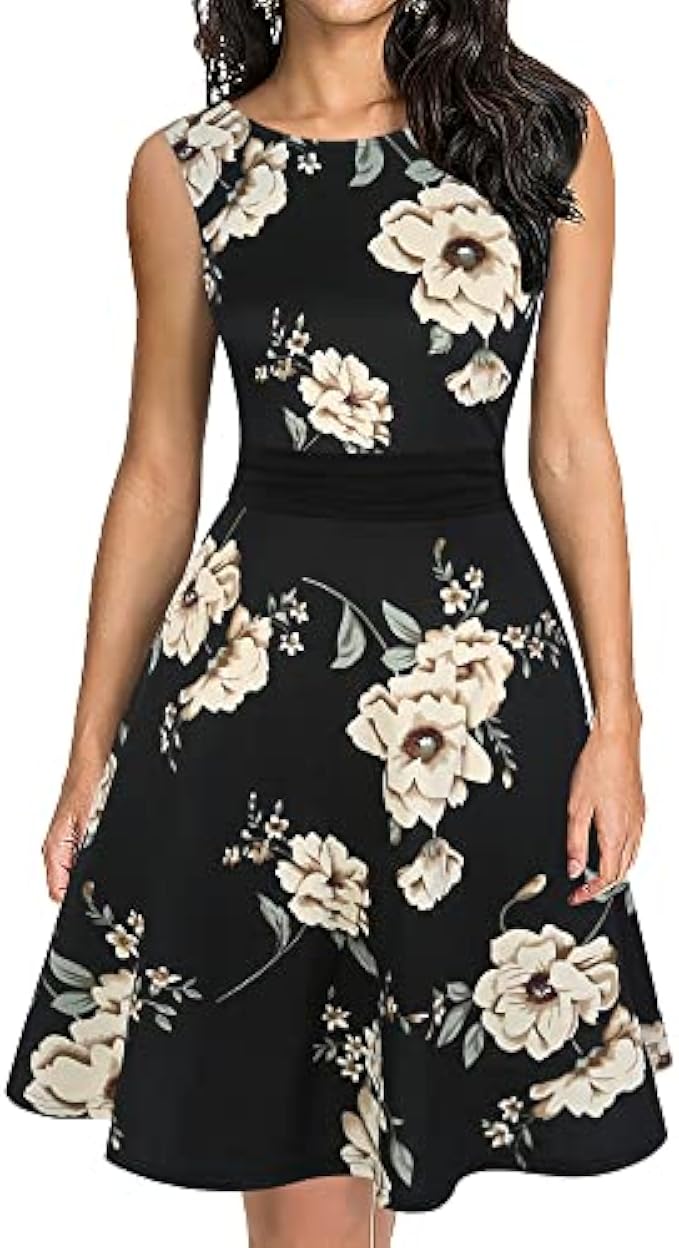 oxiuly Women's Sleeveless Floral Summer Casual Dress A Line Party Cocktail Vintage Dresses OX358