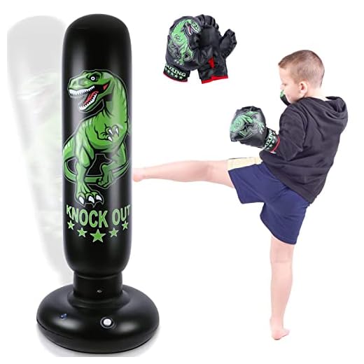 Dinosaurier Boxsack Kinder - 160 cm freistehender Boxsack Stehend mit Boxhandschuhen - Wildes Dinosaurier Sportspielzeug Tumbler Sandsack für Training Karate Taekwondo MMA