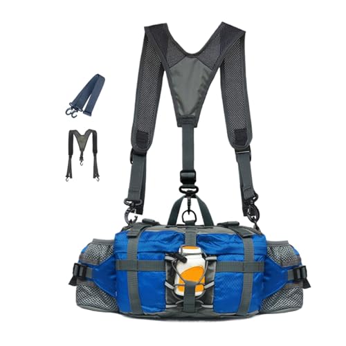 Riñonera multifuncional con 2 portabotellas mochila,Equipado con rayas reflectantes Resistencia al desgaste a la fricción Impermeable,Equipo de senderismo de bicicleta de montaña para hombres y
