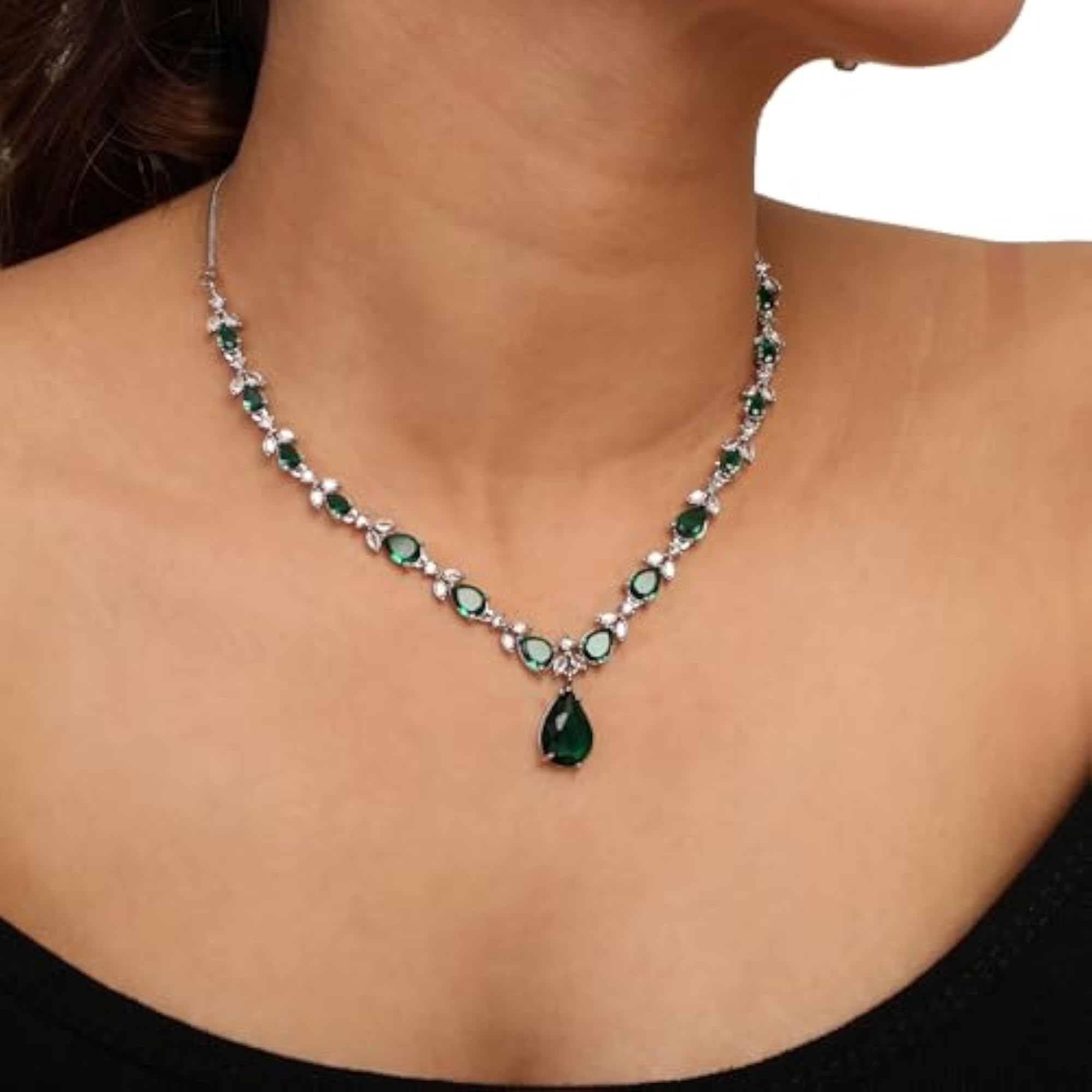 Elegant Green Emerald Necklace & Earring Set, Wedding Ready