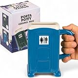 MIJOMA Divertente tazza da caffè Porta Potty dal design umoristico di una toilette da cantiere, pratica tazza in ceramica dolomite, 330 ml di caffè, in 2 colori – 13 x 10 cm (blu)