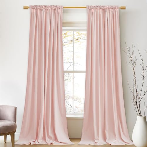 StangH Baby Pink Velvet Curtains 96 Inches Long, Room Darkening