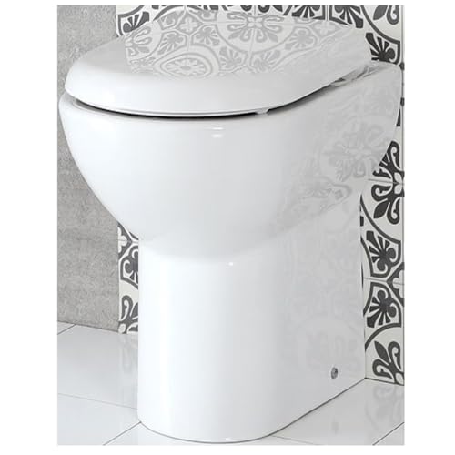 Milano Irwell - Modern White Ceramic Round Back to Wall Toilet Pan WC and Soft Close Seat