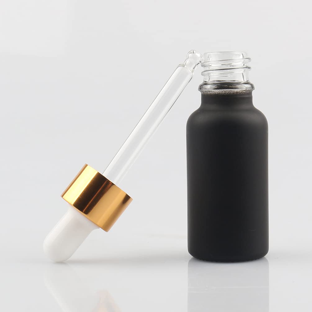 24 Pieza 20ml Negro Mate Botellas de Cristal con Pipeta, 20 ml Frasco Cuentagotas Cristal con Tapón de Rosca Oro, Botella de Vidrio con Cuentagotas para Aceite Esencial Aromaterapia