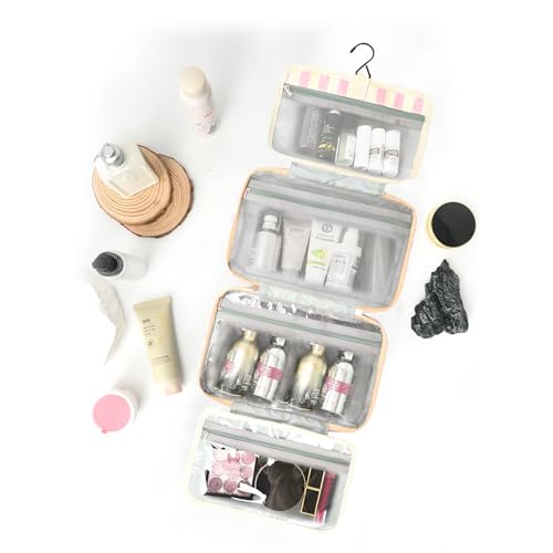 Toiletry Bag for Women Travel Water-resistant Cosmetic Bag Fashion Stripes Makeup Bag with Hanging Hook Preppy for Store Toiletries Cosmetic Accessories Large Capacity Pink3