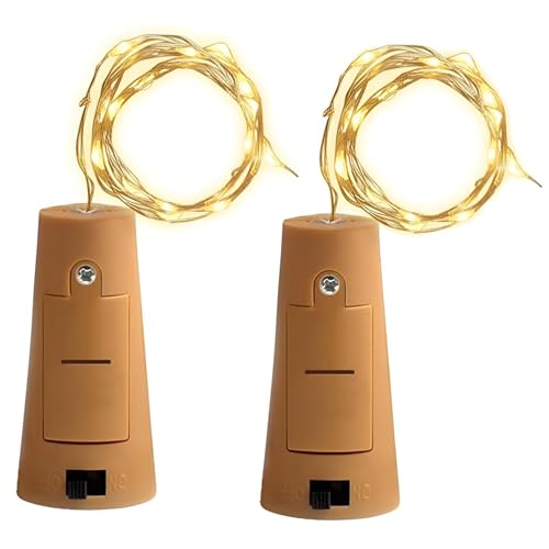 Image of GIGALUMI 2 PCS 20 LED Bottle Cork Lights 6m | Battery Operated Mini Copper Wire Fairy Lights for Decoration | Bottle Lights for Home, Wedding, Diwali, Party (Warm White)