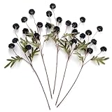 Laelfe 5 Paquetes de Flores Artificiales Kiku, 52 cm Crisantemos de Seda Falsa, Mini Mums Pompon, Ramos de Flores para Boda, Hogar, Cocina, Centros de Mesa, Relleno de Jarrón (Negro)