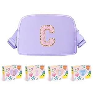 COSHAYSOO Initial Belt Bag Crossbody Letter Fanny Waist Pack Small Chenille Stylish Cross Body Purse for Teenager Girls Niece Stepdaughter Trending Birthday Christmas Gift from Aunt Stepmom Purple C