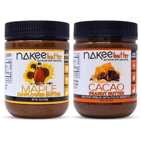 Nakee Butter: High Protein Peanut Butter with Cacao, Keto Peanut Butter, Maple Sunflower Butter, Immune Boosting Vegan Butter Cover