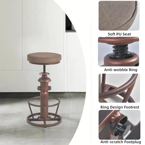 Butaco Vintage Giratorio con Altura Ajustable y Asiento de PU - Estilo Industrial miniatura 4