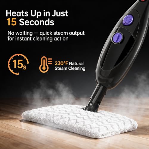 12‑in‑1 Steam Mop, Detachable Handheld Steam Cleaner,15s Fast Heat‑Up,180° Swivel Mop Head,400ml Tank for 45‑Min Continuous Steam,Chemical‑Free for Hardwood Tile Carpet Pet Kids Safe — view 2