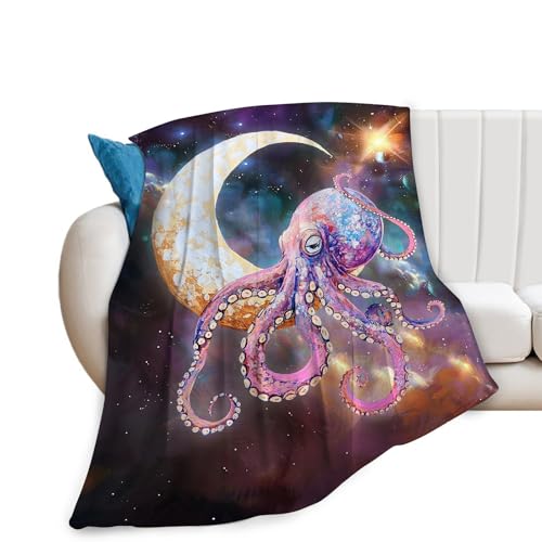 Octopus Blanket Fleece Soft Warm Plush Octopus Moon Galaxy Throw Blanket Lightweight Plush Fuzzy Cozy Funny Animal Blankets for Lover Kids Adult Suitable for Couch Sofa Bed 50'X40'