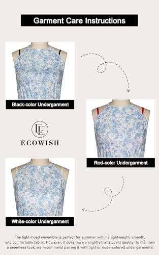 ECOWISH Polka Dot Women Summer Dresses Casual Midi A Line Ruffle High Low Sleeveless Boho Floral Halterneck Cocktail Sundress Blue Floral Medium — view 6