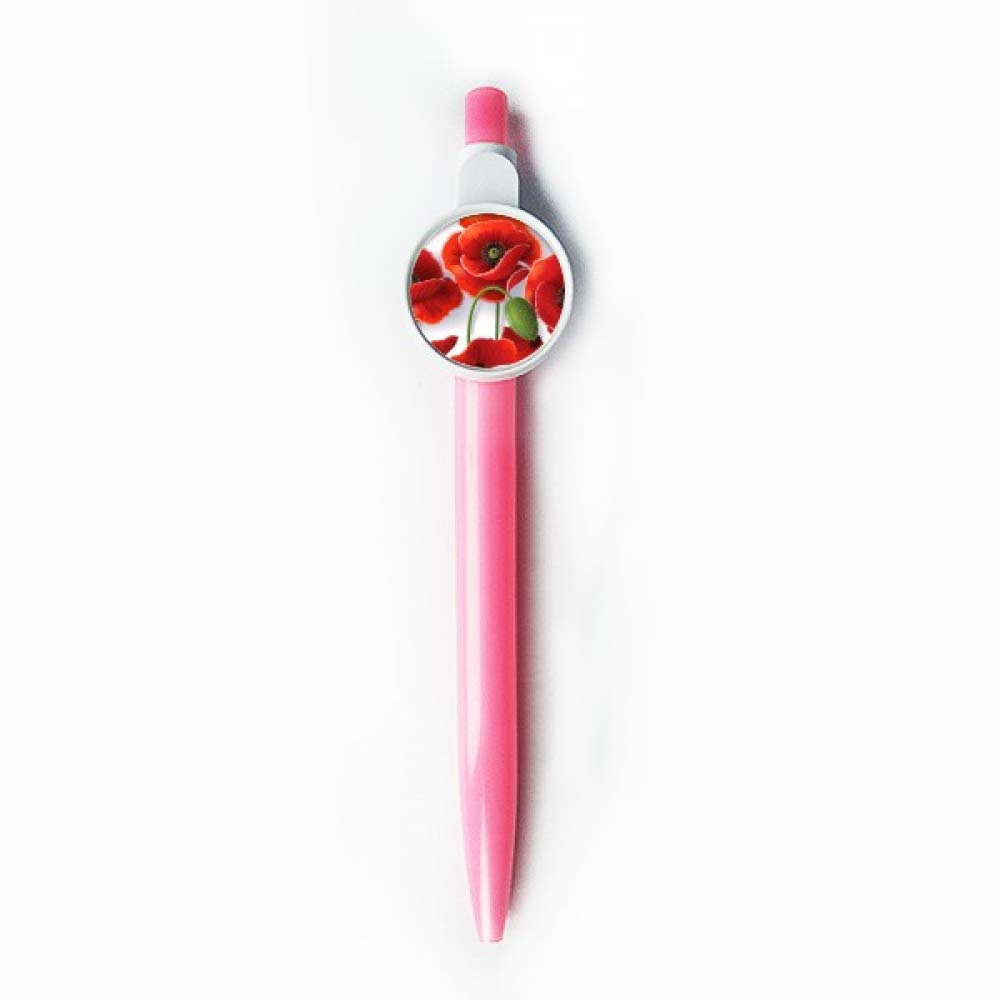 Stylo à bille rétractable bleu motif fleurs rouges écriture fluide bureau