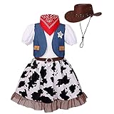 LMYOVE Cowgirl Halloween Costume for girls, Role Play Party Dress Up Outfit for Kids (Medium, Blue)
