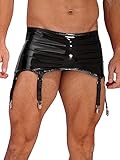 Linjinx Men's Sissy Patent Leather Garters with Metal Clips Lingerie Crossdressing Suspender Garter Belt Black 4X-Large