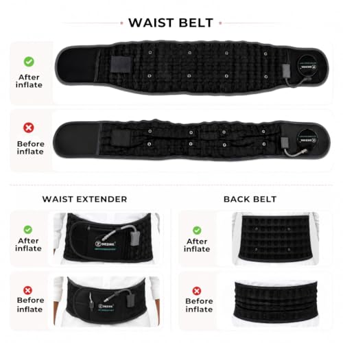 Image of DEZIRE Inflatable Lumbar Decompression Belt | Lower Back Pain Relief & Back Support | Adjustable 28-50 Inches | Unisex | Hand Pump Included (Black)