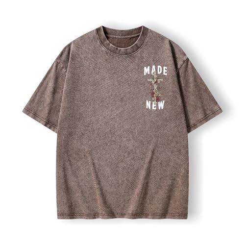 Graphic Tees Summer Women Men Cotton Novelty Oversized Crew Cross with Rose Christian Washed T-Shirt2
