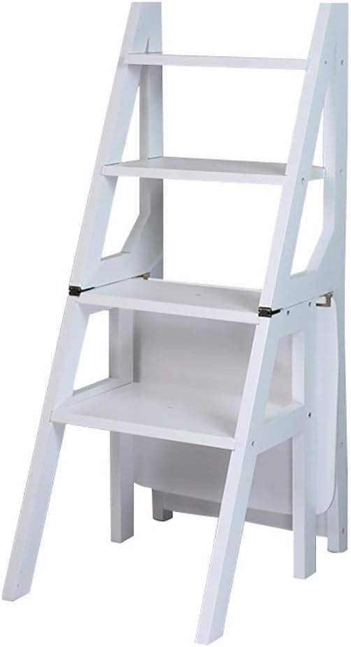 Multi Function Folding Step Stool 4 Step Shoe Rack Flower Rack & Kitchen Chair Versatile White Storage Solution for Home Garden & Office Use