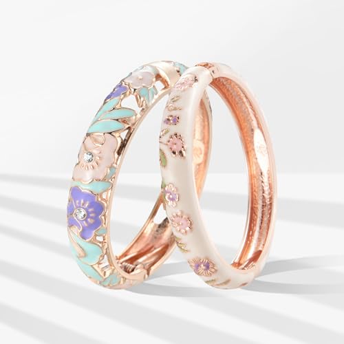 Image of UJOY Vintage Cloisonne Jewelry Handcrafted Bracelets Gorgeous Enameled Flower Plated Cuff Bangles Gifts 88A